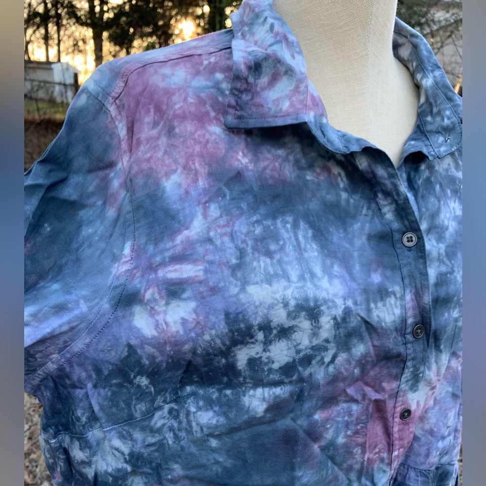 Tie Dye Ruffle Half Button-Up - Picture 8 of 16